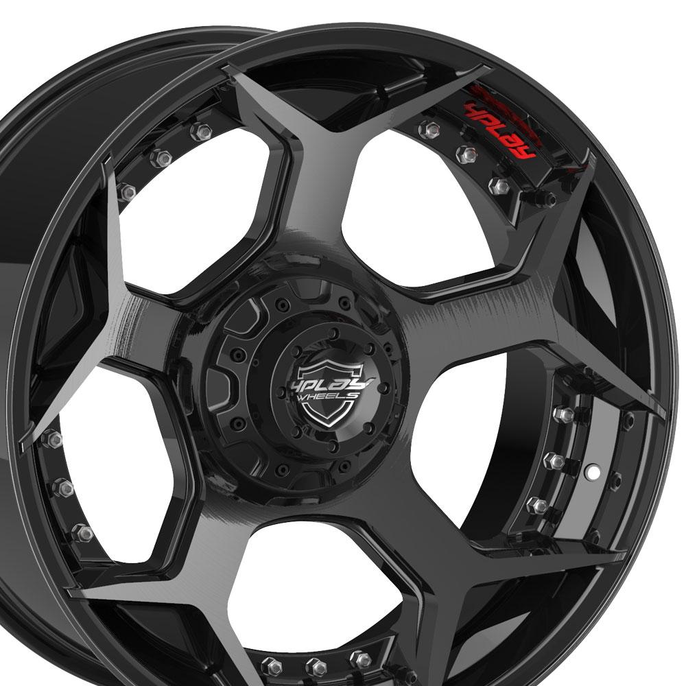 20" 4PLAY Wheel fits Ram-Dodge-Jeep-GM-Ford - 4P50 Brushed Black Rim 20x10
