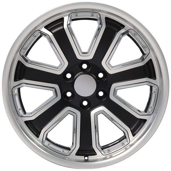 22" fits Chevrolet - Silverado Deep Dish Wheel Replica - Satin Black Machined Face with Chrome Inserts 22x9.5 | Suncoast Wheels 22 inch OEM Chevy Wheels, factory Silverado 20 inch wheels, GMC replica wheels