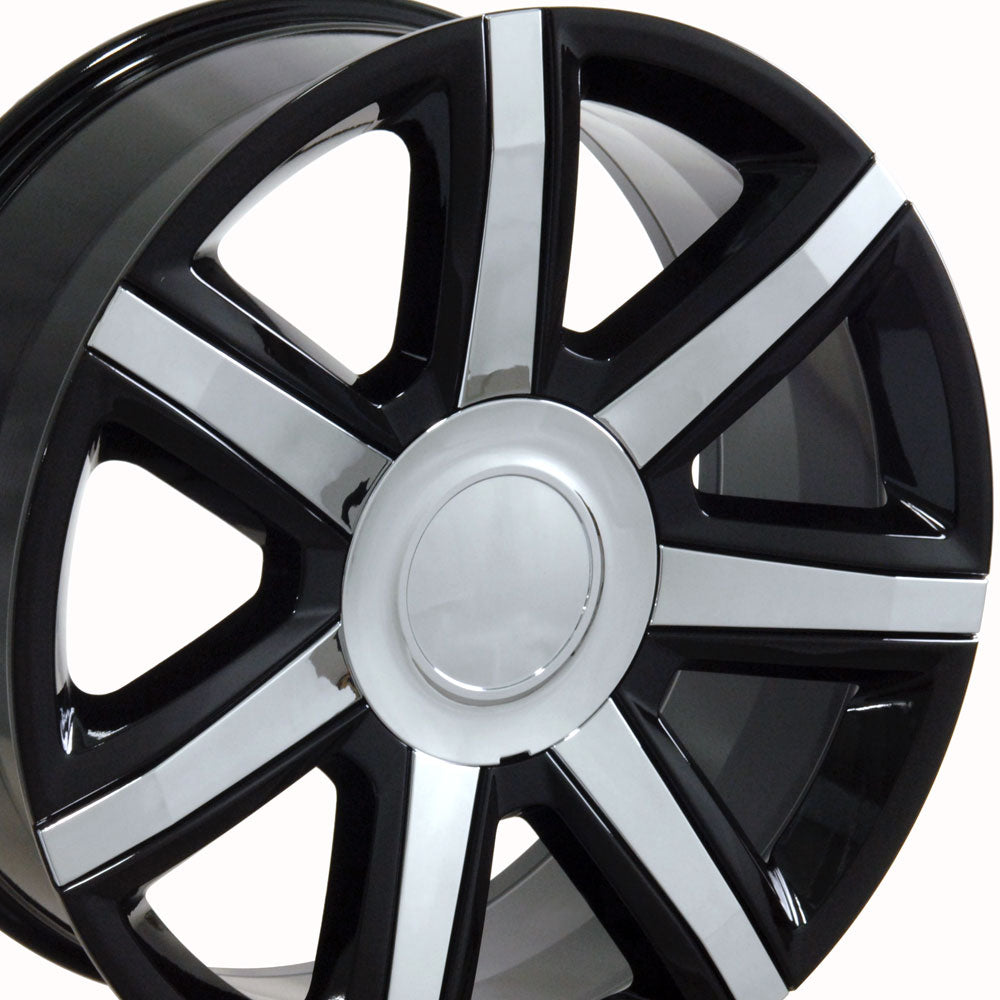 22" Fits Cadillac - Escalade Style Replica Wheel - Black with Chrome Insert 22x9 | Suncoast Wheels 22 inch OEM Chevy Wheels, factory Silverado 20 inch wheels, GMC replica wheels