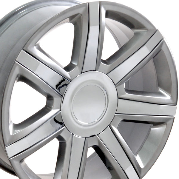 22" Fits Cadillac - Escalade Style Replica Wheel - Hyper Silver with Chrome Insert 22x9 | Suncoast Wheels 22 inch OEM Chevy Wheels, factory Silverado 20 inch wheels, GMC replica wheels