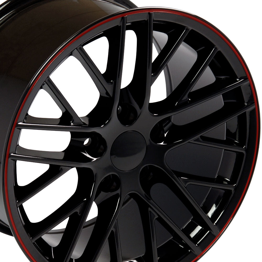18" Fits Chevrolet - C6 ZR1 Style Replica Wheel - Black Red Band 18x1.5 | Suncoast Wheels 22 inch OEM Chevy Wheels, factory Silverado 20 inch wheels, GMC replica wheels