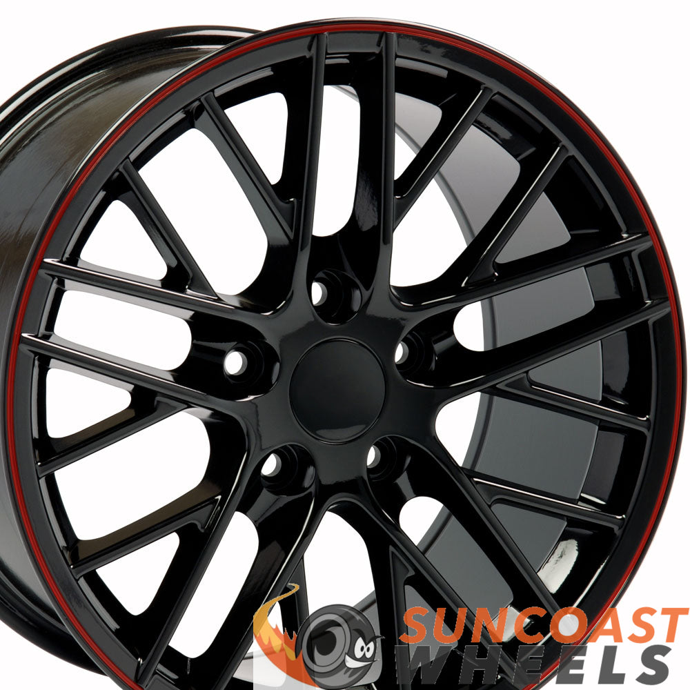 17" Fits Chevrolet - C6 ZR1 Style Wheel - Black Red Band 17x9.5