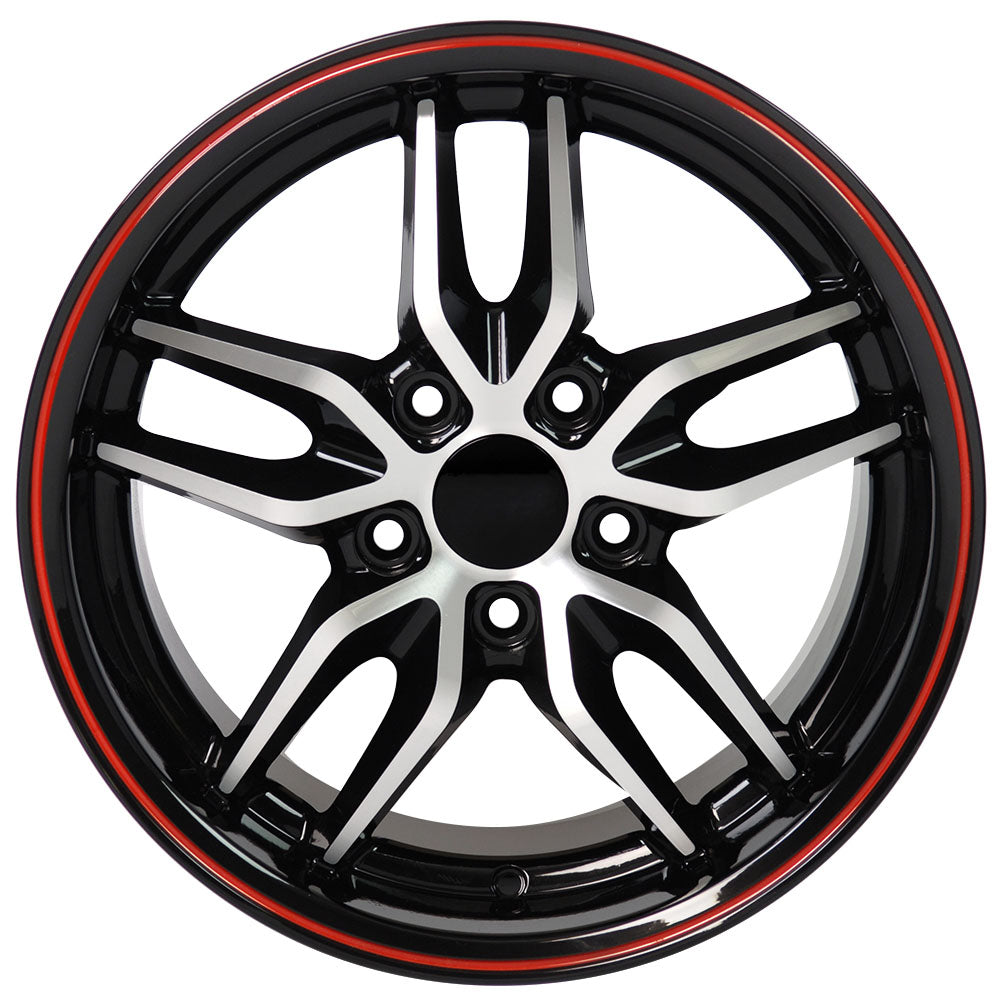 18" fits Chevrolet - Corvette Deep Dish Wheel Replica - Black Machined Face with Red Band 18x1.5 | Suncoast Wheels 22 inch OEM Chevy Wheels, factory Silverado 20 inch wheels, GMC replica wheels