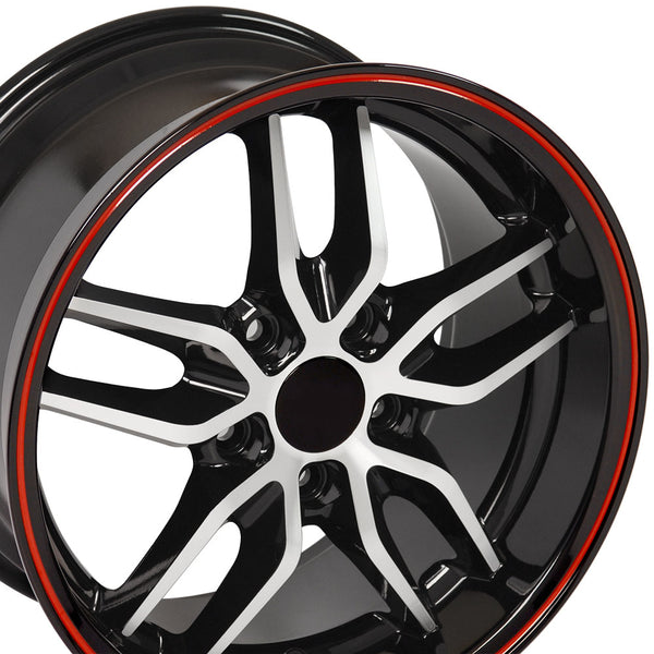 17" fits Chevrolet - Corvette Deep Dish Wheel Replica - Black Machined Face with Red Band 17x9.5 | Suncoast Wheels 22 inch OEM Chevy Wheels, factory Silverado 20 inch wheels, GMC replica wheels