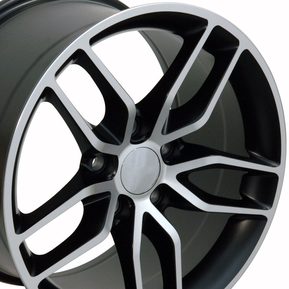 18" Fits Chevrolet - Corvette Stingray Style Replica Wheel - Satin Black with a Mach'd Face 18x8.5 | Suncoast Wheels 22 inch OEM Chevy Wheels, factory Silverado 20 inch wheels, GMC replica wheels
