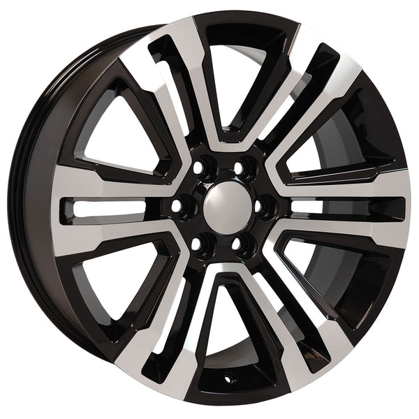 22" fits GMC - Denali Replica Wheel - Black Machined Face 22x9 | Suncoast Wheels Chevy Silverado OEM rims, 20 inch OEM rims for Chevy Silverado, Chevrolet Silverado factory wheels, Chevrolet 20 inch factory wheels, 22 inch OEM Chevy Wheels