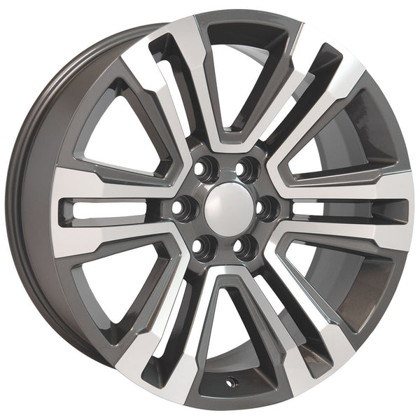 22" fits GMC - Denali Replica Wheel - Hyper Black Machined Face 22x9 | Suncoast Wheels Chevy Silverado OEM rims, 20 inch OEM rims for Chevy Silverado, Chevrolet Silverado factory wheels, Chevrolet 20 inch factory wheels, 22 inch OEM Chevy Wheels