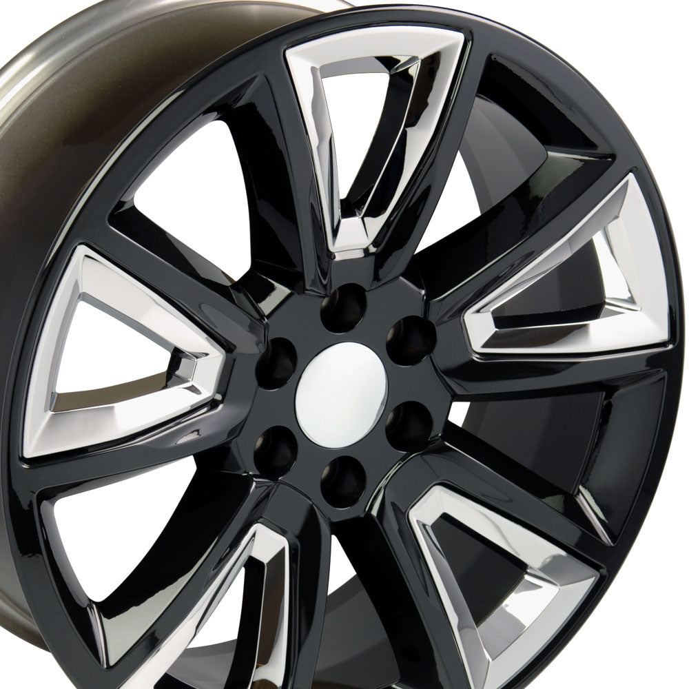 20" Fits Chevrolet - Tahoe Style Replica Wheel - Black with Chrome Inserts 2x8.5 | Suncoast Wheels 22 inch OEM Chevy Wheels, factory Silverado 20 inch wheels, GMC replica wheels