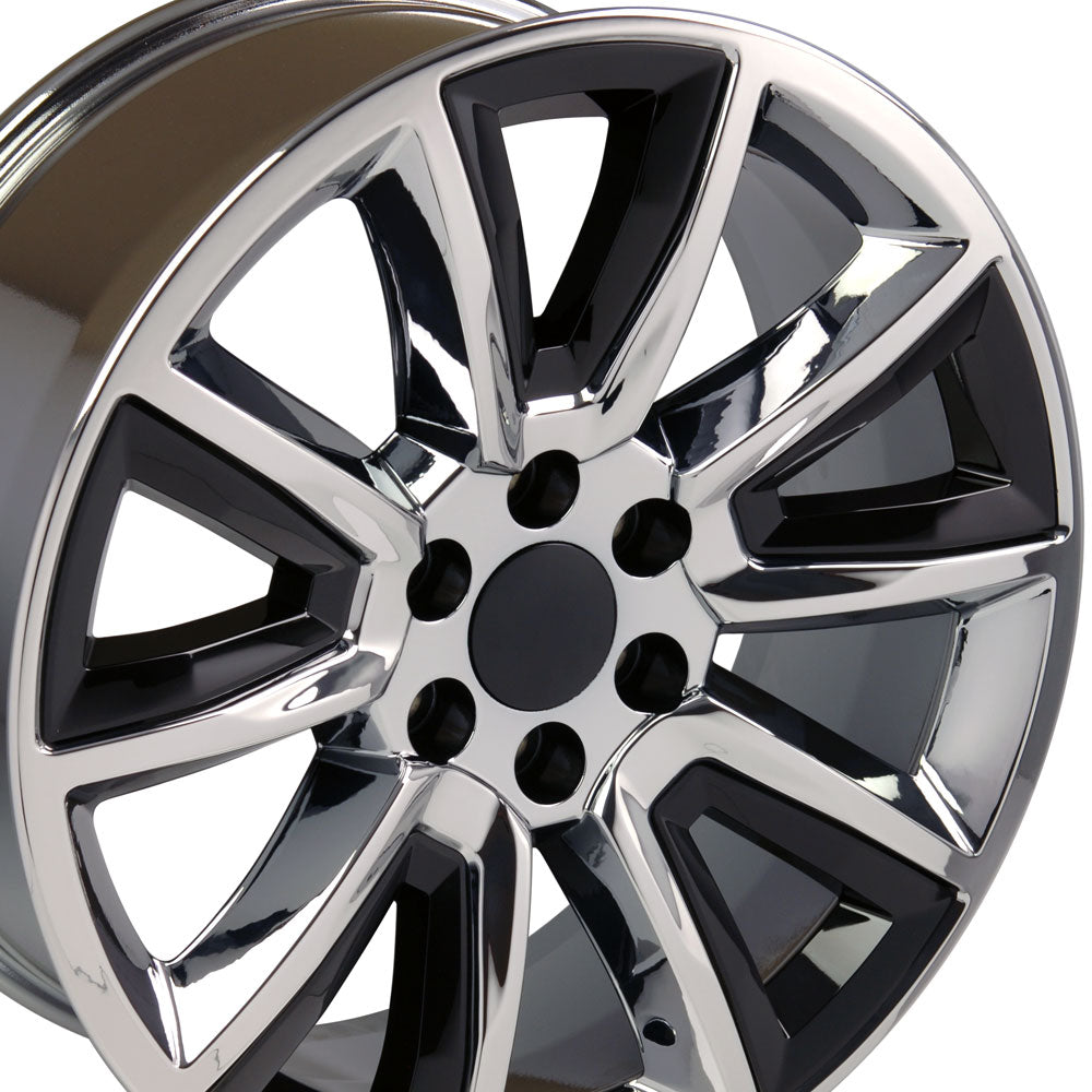 20" Fits Chevrolet - Tahoe Style Replica Wheel - Chrome with Black Inserts 2x8.5 | Suncoast Wheels 22 inch OEM Chevy Wheels, factory Silverado 20 inch wheels, GMC replica wheels