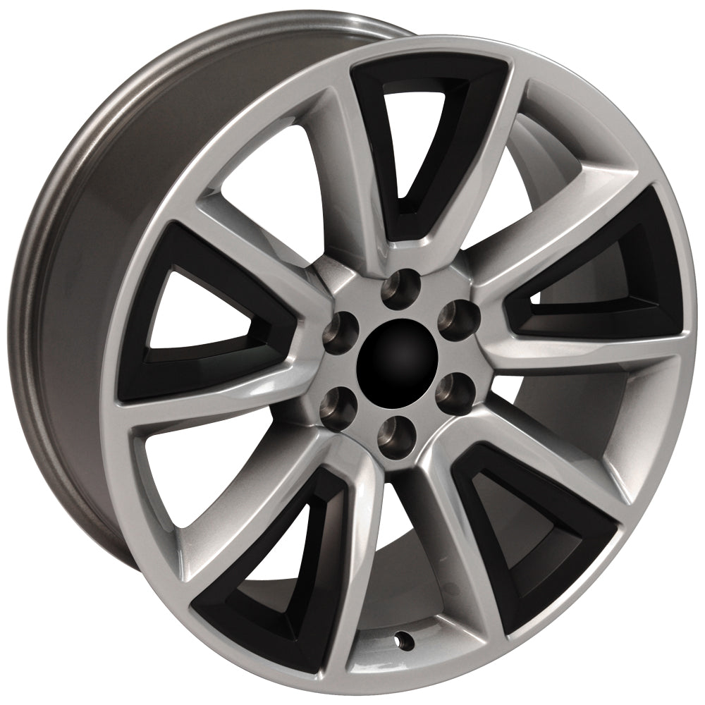 22" Fits Chevrolet - Tahoe Style Replica Wheel - Hyper Black with Satin Black Inserts 22x9 | Suncoast Wheels 22 inch OEM Chevy Wheels, factory Silverado 20 inch wheels, GMC replica wheels
