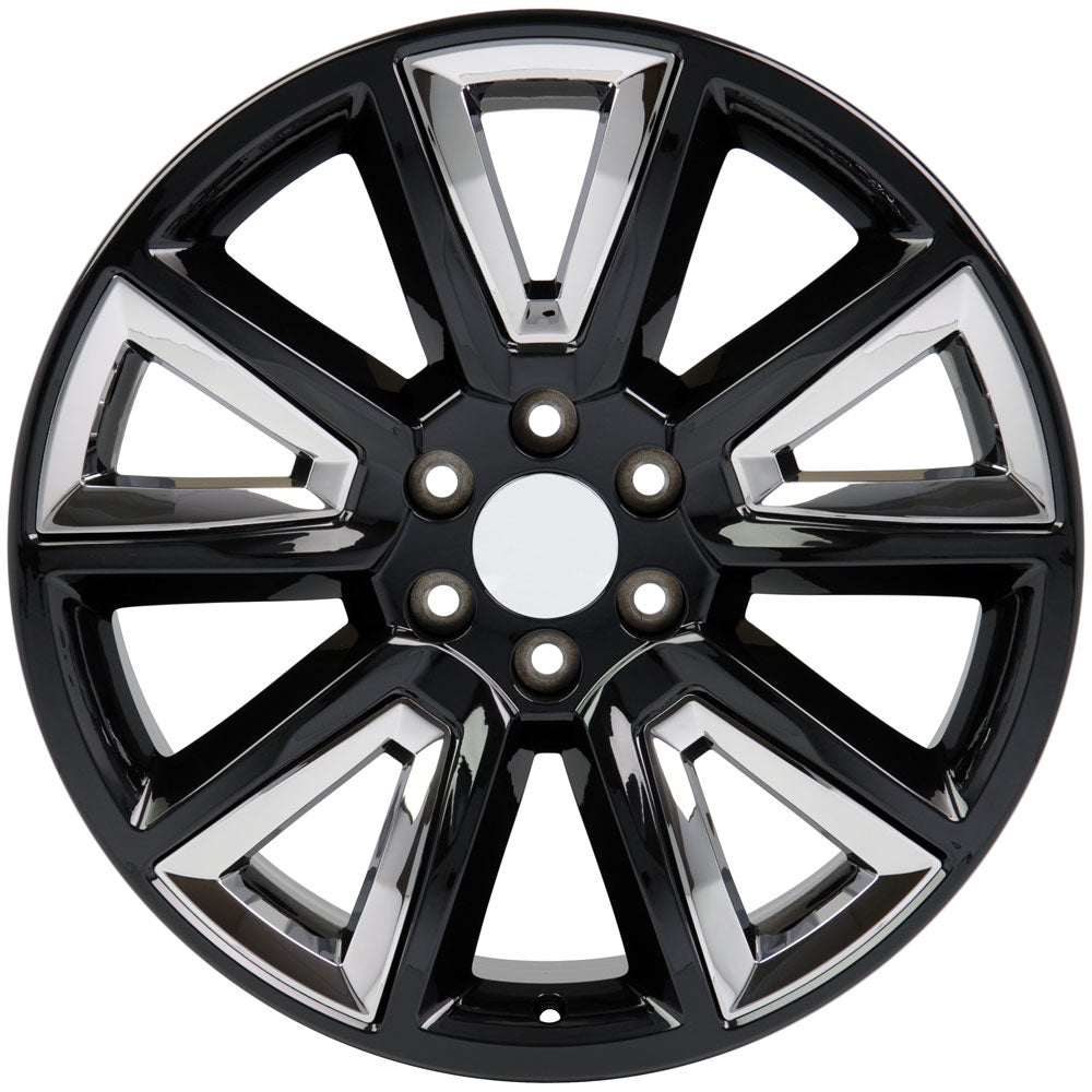 22" fits Chevrolet - Tahoe Replica Wheel - Black with Chrome Inserts 22x9 | Suncoast Wheels 22 inch OEM Chevy Wheels, factory Silverado 20 inch wheels, GMC replica wheels