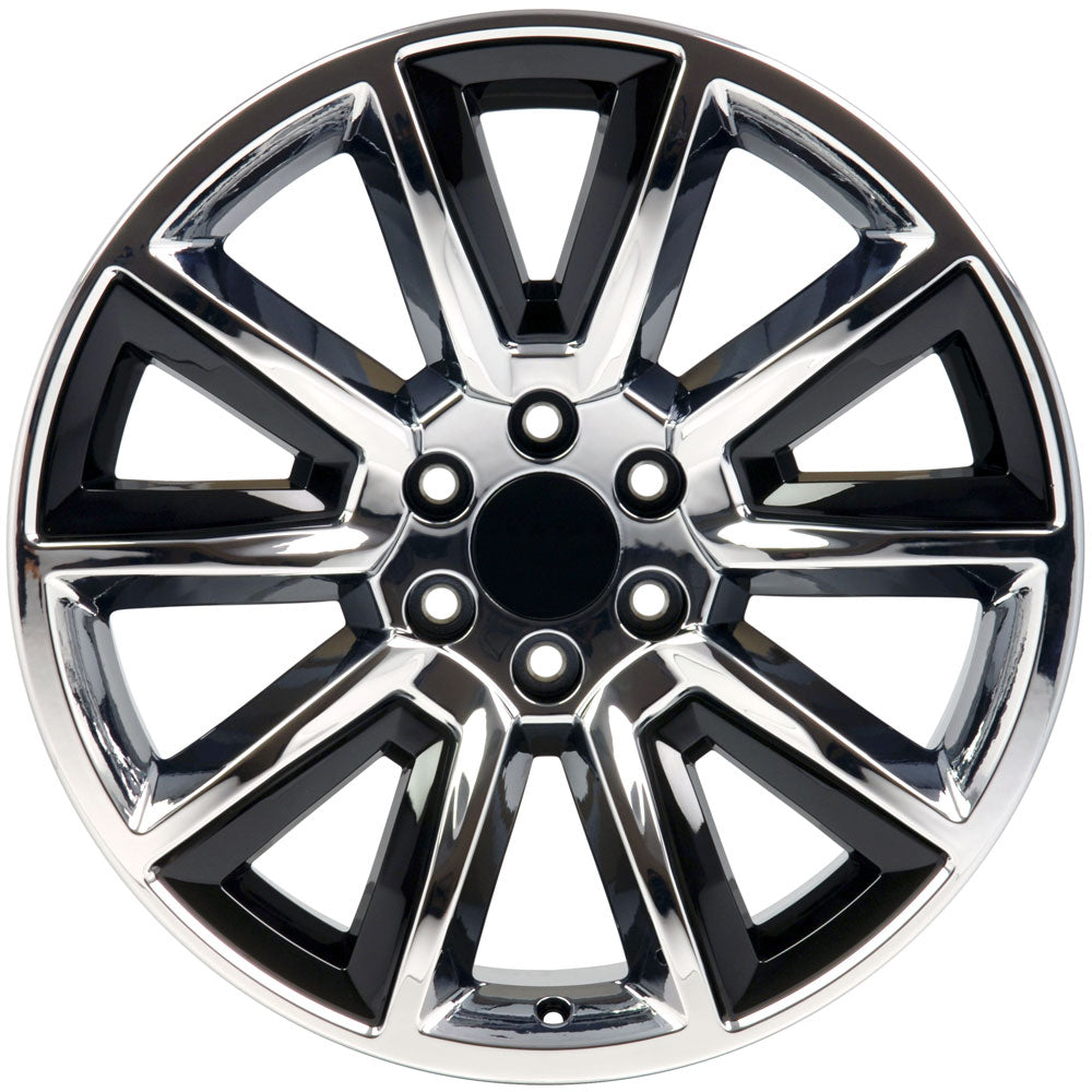 22" fits Chevrolet - Tahoe Replica Wheel - Chrome with Black Inserts 22x9 | Suncoast Wheels 22 inch OEM Chevy Wheels, factory Silverado 20 inch wheels, GMC replica wheels