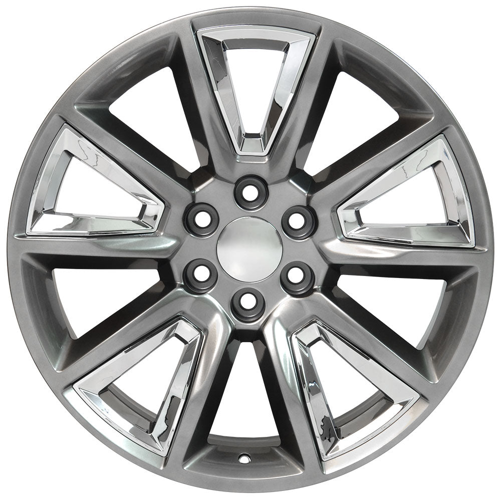 22" fits Chevrolet - Tahoe Replica Wheel - Hyper Black with Chrome Inserts 22x9 | Suncoast Wheels 22 inch OEM Chevy Wheels, factory Silverado 20 inch wheels, GMC replica wheels