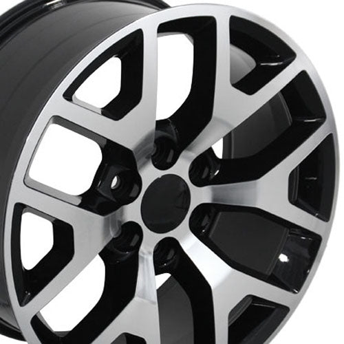 22" Fits GMC - Sierra 15 Style Replica Wheel - Black Mach'd Face 22x9 | Suncoast Wheels 22 inch OEM Chevy Wheels, factory Silverado 20 inch wheels, GMC replica wheels