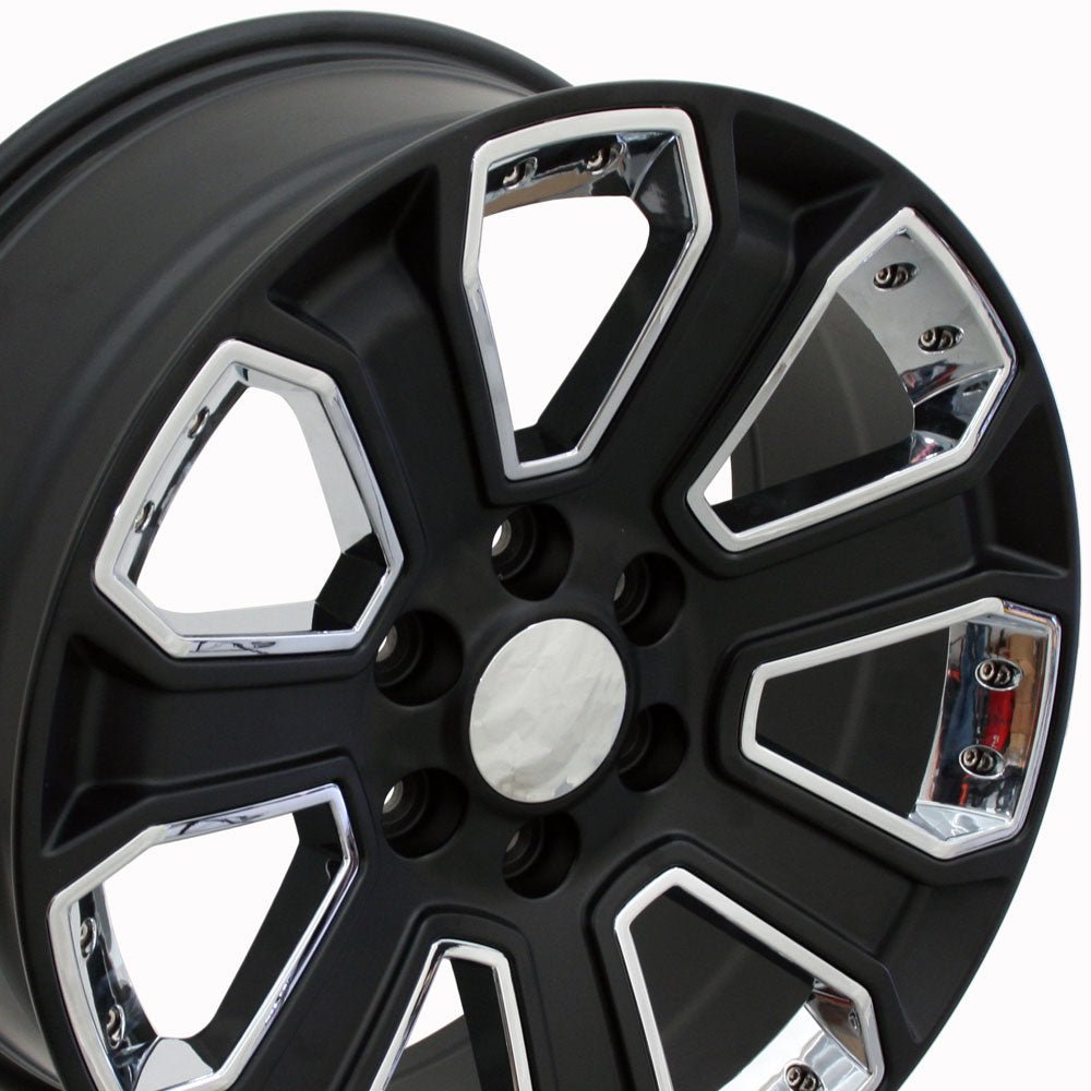 20" Fits Chevrolet - Silverado Style Replica Wheel - Satin Black with Chrome Inserts 2x8.5 | Suncoast Wheels 22 inch OEM Chevy Wheels, factory Silverado 20 inch wheels, GMC replica wheels