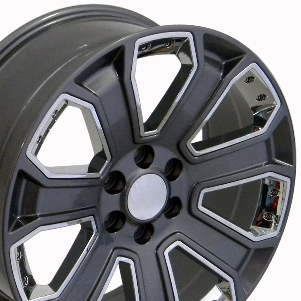 20" Fits Chevrolet - Silverado Style Replica Wheel - Gunmetal with Chrome Inserts 2x8.5 | Suncoast Wheels 22 inch OEM Chevy Wheels, factory Silverado 20 inch wheels, GMC replica wheels