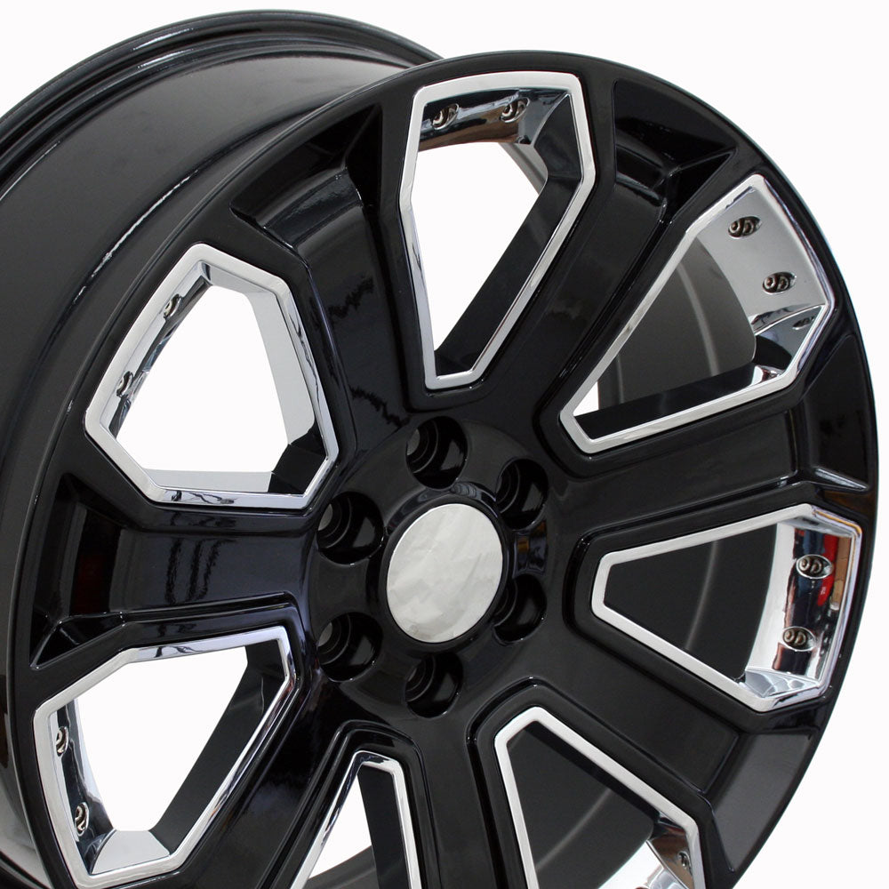 22" Fits Chevrolet - Silverado Style Replica Wheel - Black with Chrome Inserts 22x9 | Suncoast Wheels 22 inch OEM Chevy Wheels, factory Silverado 20 inch wheels, GMC replica wheels