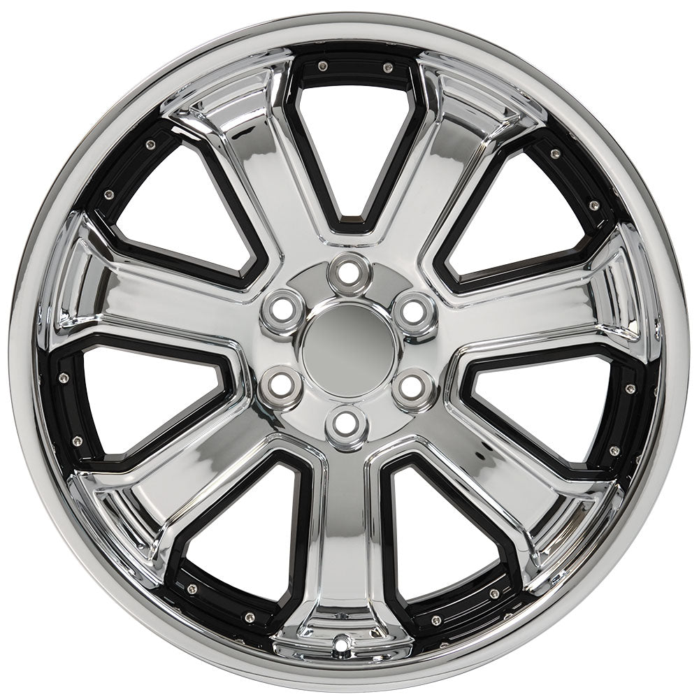 22" fits Chevrolet - Silverado Deep Dish Wheel Replica - Chrome with Black Inserts 22x9.5 | Suncoast Wheels 22 inch OEM Chevy Wheels, factory Silverado 20 inch wheels, GMC replica wheels