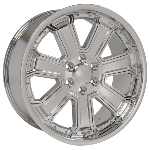 22" fits Chevrolet - Silverado Deep Dish Wheel Replica - Chrome with Chrome Inserts 22x9.5 | Suncoast Wheels Chevy Silverado OEM rims, 20 inch OEM rims for Chevy Silverado, Chevrolet Silverado factory wheels, Chevrolet 20 inch factory wheels, 22 inch OEM Chevy Wheels