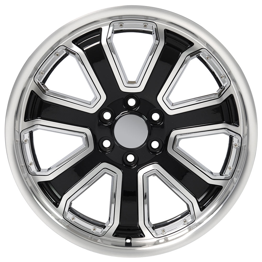 22" fits Chevrolet - Silverado Deep Dish Wheel Replica - Black Machined Face with Chrome Inserts 22x9.5 | Suncoast Wheels 22 inch OEM Chevy Wheels, factory Silverado 20 inch wheels, GMC replica wheels