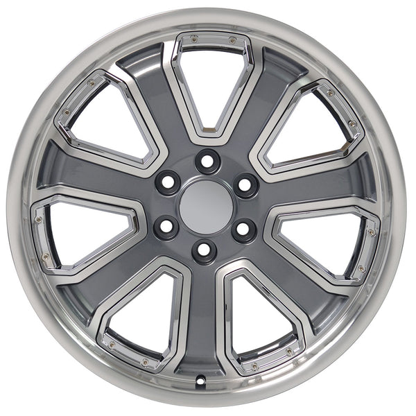 22" fits Chevrolet - Silverado Deep Dish Wheel Replica - Gunmetal Machined Face with Chrome Inserts 22x9.5 | Suncoast Wheels 22 inch OEM Chevy Wheels, factory Silverado 20 inch wheels, GMC replica wheels