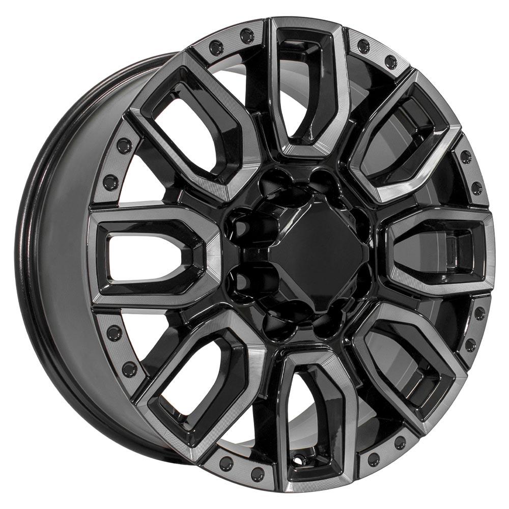 20" Replica Wheel fits GMC Sierra 2500/3500 - CV97B Black Milled Edge with Tinted Clear 20x8.5