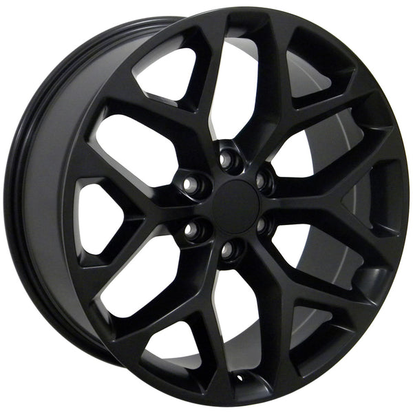 20" Fits GMC - Sierra Style Snowflake Replica Wheel - Satin Black 20x9 | Suncoast Wheels Chevy Silverado OEM rims, 20 inch OEM rims for Chevy Silverado, Chevrolet Silverado factory wheels, Chevrolet 20 inch factory wheels, 22 inch OEM Chevy Wheels