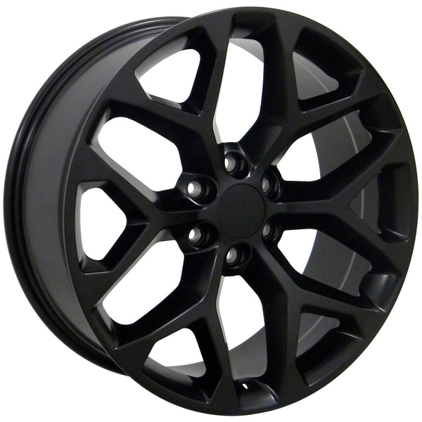 20" Fits GMC - Sierra Style Snowflake Replica Wheel - Satin Black 20x9 | Suncoast Wheels Chevy Silverado OEM rims, 20 inch OEM rims for Chevy Silverado, Chevrolet Silverado factory wheels, Chevrolet 20 inch factory wheels, 22 inch OEM Chevy Wheels