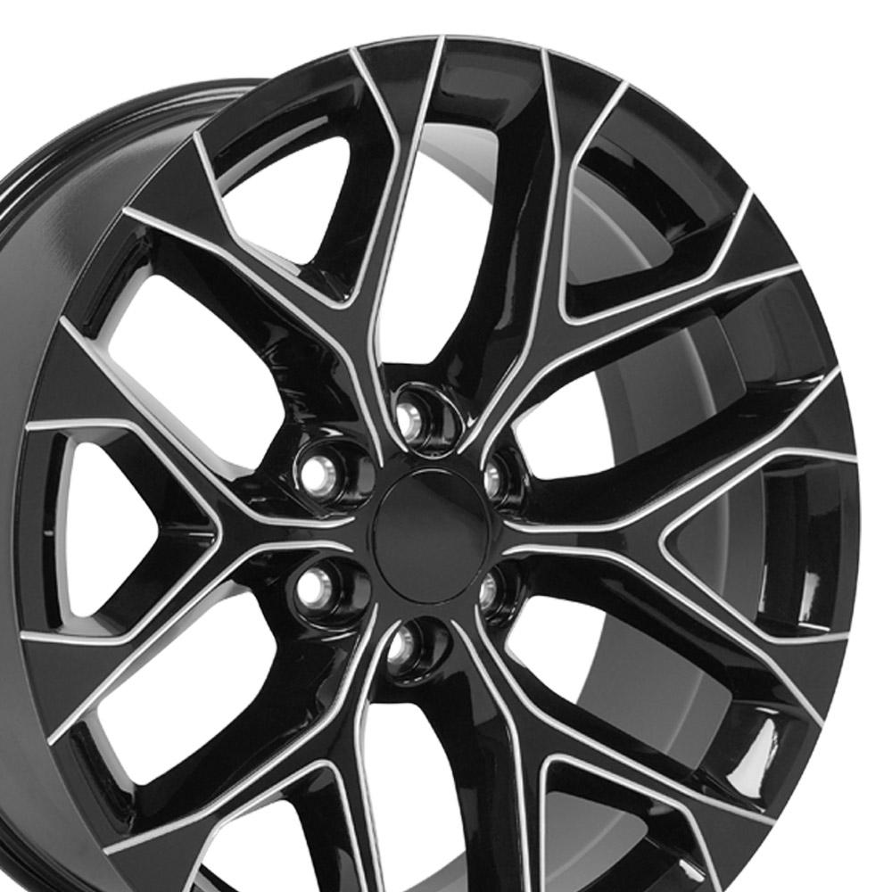 Fits Silverado Rim Snowflake Wheel CV98 22x9 Black Milled Silverado Wheel	