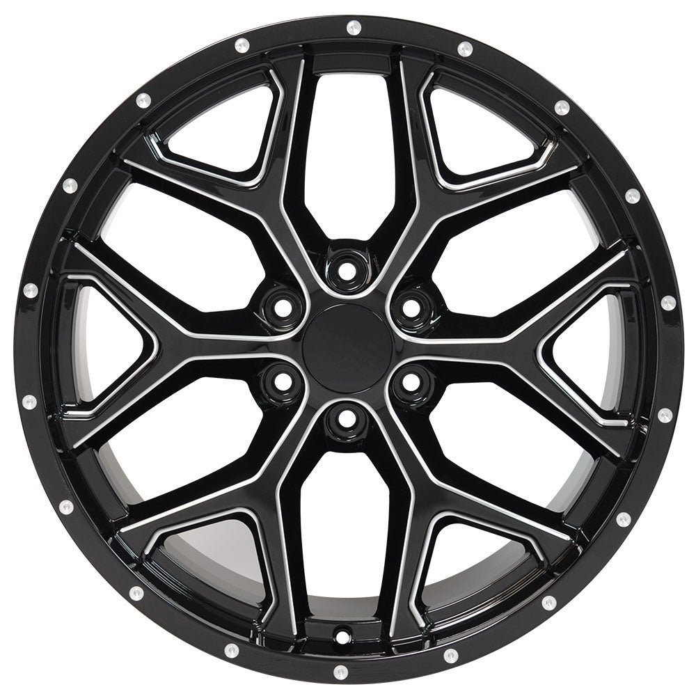22" fits Chevrolet - Deep Dish Silverado Replica Wheel - Black with Milled Edges 22x9.5 | Suncoast Wheels 22 inch OEM Chevy Wheels, factory Silverado 20 inch wheels, GMC replica wheels