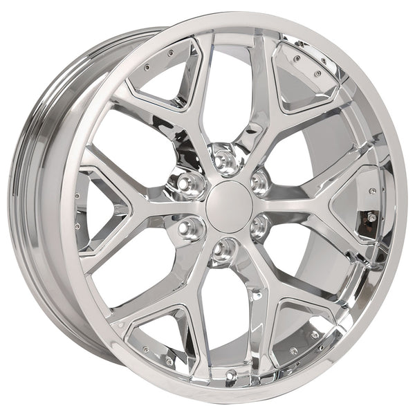 22" fits Chevrolet - Deep Dish Silverado Replica Wheel - Chrome with Chrome Inserts 22x9.5 | Suncoast Wheels Chevy Silverado OEM rims, 20 inch OEM rims for Chevy Silverado, Chevrolet Silverado factory wheels, Chevrolet 20 inch factory wheels, 22 inch OEM Chevy Wheels