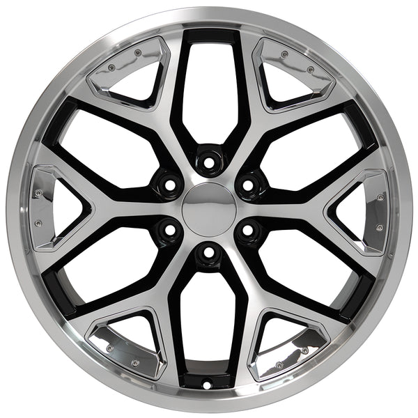 22" fits Chevrolet - Deep Dish Silverado Replica Wheel - Black Machined Face with Chrome Inserts 22x9.5 | Suncoast Wheels 22 inch OEM Chevy Wheels, factory Silverado 20 inch wheels, GMC replica wheels