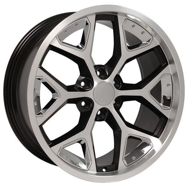 22" fits Chevrolet - Deep Dish Silverado Replica Wheel - Satin Black Machined Face with Chrome Inserts 22x9.5 | Suncoast Wheels Chevy Silverado OEM rims, 20 inch OEM rims for Chevy Silverado, Chevrolet Silverado factory wheels, Chevrolet 20 inch factory wheels, 22 inch OEM Chevy Wheels