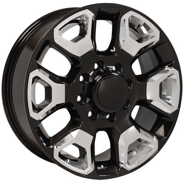 20" fits Dodge - 25-35 Replica Wheel - Black with Chrome Inserts 2x8 | Suncoast Wheels Dodge Hellcat replica wheels, Grand Cherokee SRT replica wheels, Challenger reproduction wheels, affordable Dodge replica rims