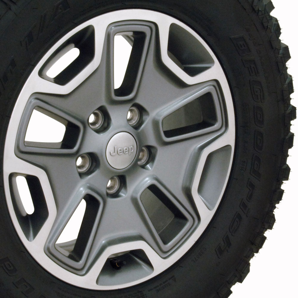 17" Fits Jeep - Rubicon OEM Wheel and Tire - Gunmetal Machined Face 17x7.5 | Suncoast Wheels high quality affordable replacement rims, replica OEM stock wheels, quality budget rims